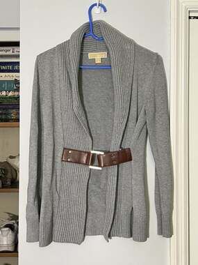 Michael Michael Kors Gray Shawl Collar Belted Cardigan Size S